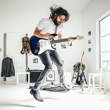 Ermik Soild Body Electric Guitar Kit with Amp 20W, Strings, Strap, Digital Tuner, Picks, Gig Bag, Cable, Tremolo Bar, 39" Full Size Guitar HSS Pickups Guitarra Electrica Beginner Gift - Blue