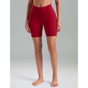 Colorfulkoala Women's High Waisted Biker Shorts with Pockets 6" Inseam Workout & Yoga Tights (M, Rose Red)