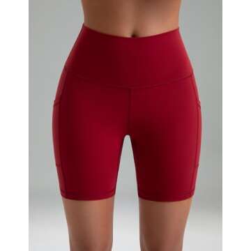 Colorfulkoala Women's High Waisted Biker Shorts with Pockets 6" Inseam Workout & Yoga Tights (M, Rose Red)