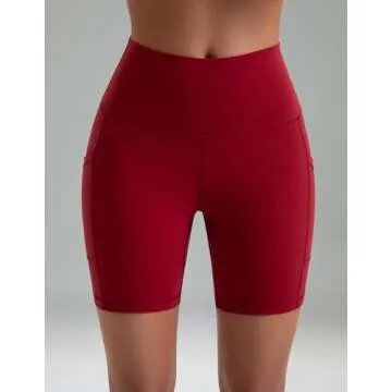 Colorfulkoala Women's High Waisted Biker Shorts with Pockets 6" Inseam Workout & Yoga Tights (M, Rose Red)