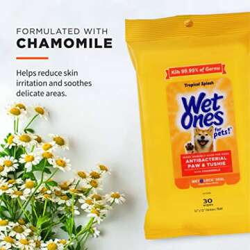 Wet Ones for Pets Paw & Tushie Dog Wipes with Chamomile, Tropical Splash Scent - Cleansing Doggie Wi...