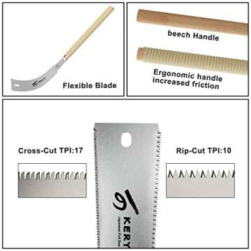 KERYE Japanese Pull Saw 9.5 Inch, Hand Saw with Double Edges of 10/17 TPI and Replaceable Blade, Ryo...