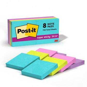Post-it Super Sticky Notes,2x2 in, 8 Pads, 2x the Sticking Power, Supernova Neons Collection, Recycl...