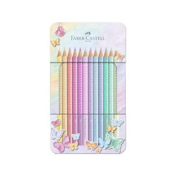 Faber-Castell Colouring Pencils Sparkle Pastel Pack of 12 Metal Case tin of 12