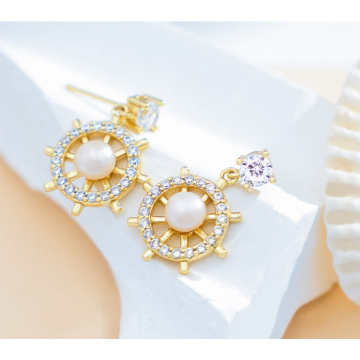 Diamond and Pearl Drop Earrings in 14K Gold for Women (5.5mm) - Wang Jewelry | Fine Jewelry For Ever...