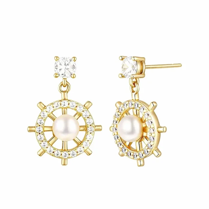 Diamond and Pearl Drop Earrings in 14K Gold for Women (5.5mm) - Wang Jewelry | Fine Jewelry For Every Day & Luxury Gifts - Wang Jewelry