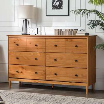 Walker Edison Wood Dresser Bedroom Storage Drawer Organizer Closet Hallway, 6 Drawer, Caramel