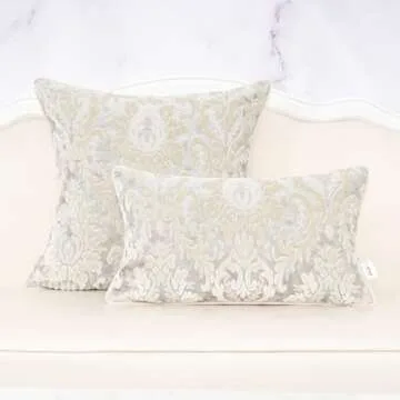 Alerfa Boho White Floral Throw Pillow Cover 18x18 Inch Cut Velvet Sqaure Luxury Embroidered Decorative Pillow Cover for Couch Living Room Bedroom