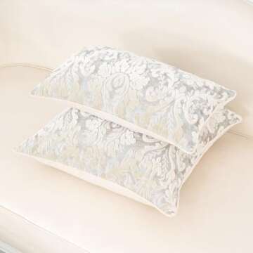 Alerfa Boho White Floral Throw Pillow Cover 18x18 Inch Cut Velvet Sqaure Luxury Embroidered Decorative Pillow Cover for Couch Living Room Bedroom