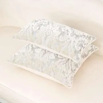 Alerfa Boho White Floral Throw Pillow Cover 18x18 Inch Cut Velvet Sqaure Luxury Embroidered Decorative Pillow Cover for Couch Living Room Bedroom