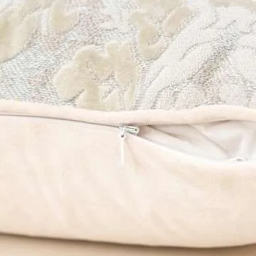 Alerfa Boho White Floral Throw Pillow Cover 18x18 Inch Cut Velvet Sqaure Luxury Embroidered Decorative Pillow Cover for Couch Living Room Bedroom