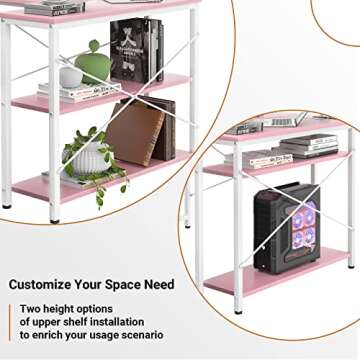 Modern Pink L Shaped Computer Desk with Power Strips