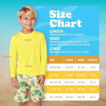 INGEAR Boys' Rash Guard with UPF 50+ Sun Protection, Quick-Dry Swim Shirts for Boys, Lightweight and Dry Fit Sizes XS-XL (Yellow, X-Large)