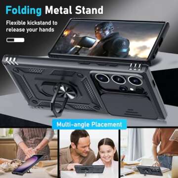 Janmitta Compatible with Samsung Galaxy S25 Ultra Case Built in Slide Camera Lens Cover+Screen Prote...