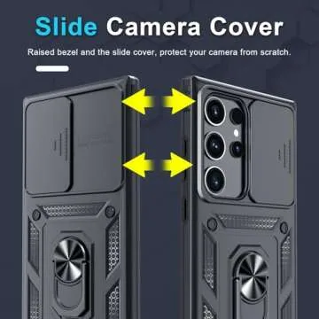 Janmitta Compatible with Samsung Galaxy S25 Ultra Case Built in Slide Camera Lens Cover+Screen Protector+Finger Ring Holder Kickstand,Heavy Duty Shockproof Full Body Phone Cover,2025 Black