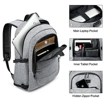 Laptop Backpack for unisex,Anti Theft Water Resistant Travel Work Backpack with USB Charging and Lock 15.6 Inch Computer Bag, Grey
