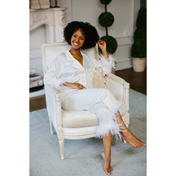 Belle's Luxe Feather Bridal Pajamas Satin Silk Sleepwear