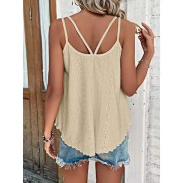 ATHMILE Women's Tank Tops Eyelet Embroidery Sleeveless Spaghetti Strap Tops Scoop Neck Sexy Loose Fi...