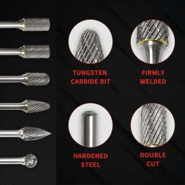 S&F STEAD & FAST Carbide Burr with 1/4” Shank 1/2” Cutter Dia 1/2” Length, Professional Grade Tungsten File, Die Grinder Bit for Metals, Rotary File Ball Shape, Grinding Burr Bit
