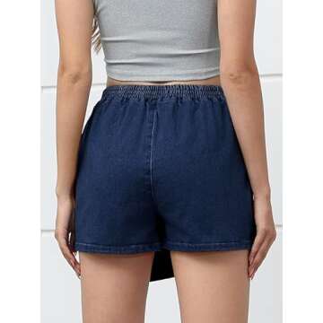 Genleck Denim Skorts Skirts for Women - Jean Skirt with Shorts Underneath High Waisted Strectch Elastic Band Mini Skirt, Small, Dark Blue