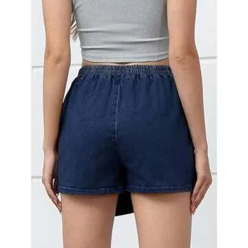 Genleck Denim Skorts Skirts for Women - Jean Skirt with Shorts Underneath High Waisted Strectch Elastic Band Mini Skirt, Small, Dark Blue