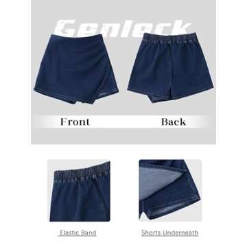 Genleck Denim Skorts Skirts for Women - Jean Skirt with Shorts Underneath High Waisted Strectch Elastic Band Mini Skirt, Small, Dark Blue