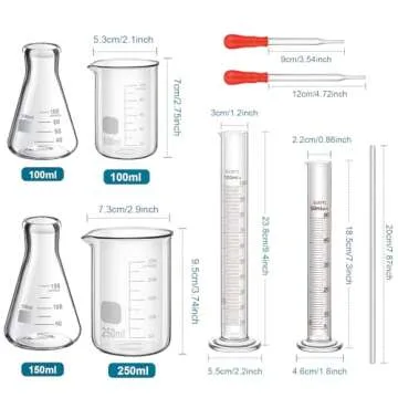 Frienda 100/250ml Lab Glassware Include Graduated Cylinder, Glass Beaker Set, Glass Dropper, Stirrin...