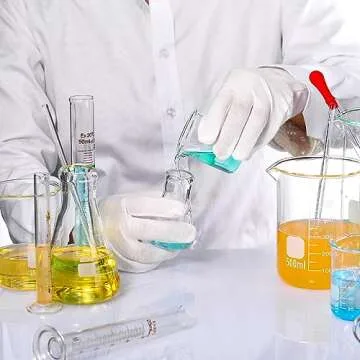 Frienda 100/250ml Lab Glassware Include Graduated Cylinder, Glass Beaker Set, Glass Dropper, Stirring Rod, Measuring Cups for Laboratory Science Chemistry Supplies (10 Pcs)