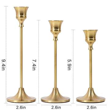 GYZCOKY Candle Holder Metal Candlesticks Holders Taper Candlestick Holders Set 3pcs Candelabra Brass Candle Holders, Modern Candle Holders for Table,Home Decor,Mantel.