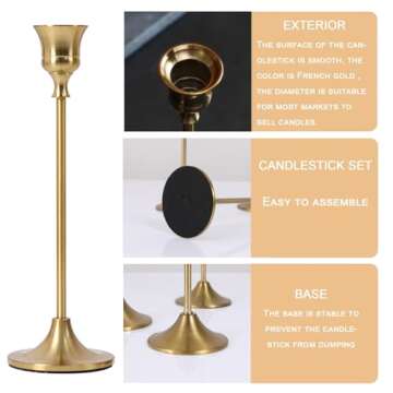 GYZCOKY Candle Holder Metal Candlesticks Holders Taper Candlestick Holders Set 3pcs Candelabra Brass Candle Holders, Modern Candle Holders for Table,Home Decor,Mantel.