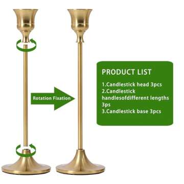 GYZCOKY Candle Holder Metal Candlesticks Holders Taper Candlestick Holders Set 3pcs Candelabra Brass Candle Holders, Modern Candle Holders for Table,Home Decor,Mantel.