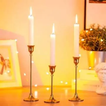 GYZCOKY Candle Holder Metal Candlesticks Holders Taper Candlestick Holders Set 3pcs Candelabra Brass Candle Holders, Modern Candle Holders for Table,Home Decor,Mantel.