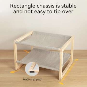 Cat Hammock Cat Beds for Indoor Cats, Double Wooden Cat Bed, Elevated Cat Bed with Two Breathable Washable Covers, 20 x 16.5 x 13 Inch Cat Beds & Furniture