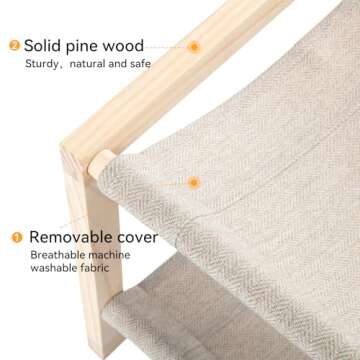 Cat Hammock Cat Beds for Indoor Cats, Double Wooden Cat Bed, Elevated Cat Bed with Two Breathable Washable Covers, 20 x 16.5 x 13 Inch Cat Beds & Furniture