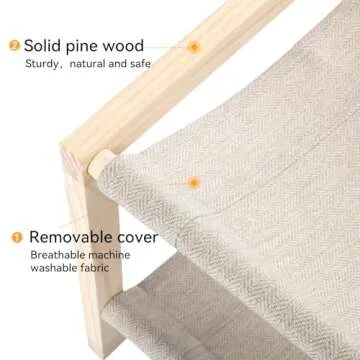 Cat Hammock Cat Beds for Indoor Cats, Double Wooden Cat Bed, Elevated Cat Bed with Two Breathable Washable Covers, 20 x 16.5 x 13 Inch Cat Beds & Furniture