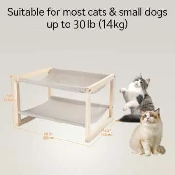 Cat Hammock Cat Beds for Indoor Cats, Double Wooden Cat Bed, Elevated Cat Bed with Two Breathable Washable Covers, 20 x 16.5 x 13 Inch Cat Beds & Furniture