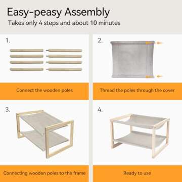 Cat Hammock Cat Beds for Indoor Cats, Double Wooden Cat Bed, Elevated Cat Bed with Two Breathable Washable Covers, 20 x 16.5 x 13 Inch Cat Beds & Furniture