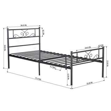 SimLife Twin Metal Bed Frame Storage Steel Platform Bed for Kids Girls Boys with Headboard Footboard...