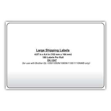 Brother Genuine DK-1247 Die-cut Large Shipping White Paper Labels for Brother QL Label Printers – 180 Labels per Roll 4.07” x 6.4” (103mm x 164 mm)