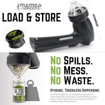 Mamba Lite 0.75g Black All-Plastic Head USB Electric Herb Grinder. Small Portable Herbal Machine & Spice Mill for the Kitchen