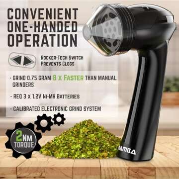 Mamba Lite 0.75g Black All-Plastic Head USB Electric Herb Grinder. Small Portable Herbal Machine & Spice Mill for the Kitchen