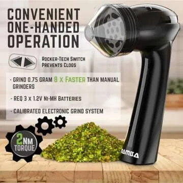 Mamba Lite 0.75g Black All-Plastic Head USB Electric Herb Grinder. Small Portable Herbal Machine & Spice Mill for the Kitchen