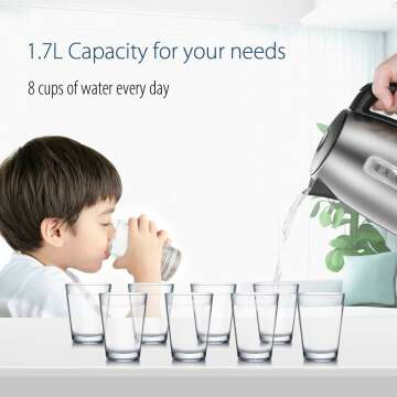 COMFEE Electric Kettle 1.7L with Fast Boil & Safety