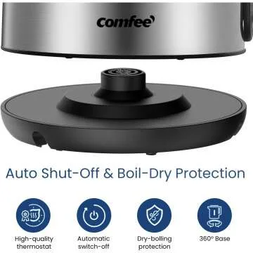 COMFEE Electric Kettle 1.7L with Fast Boil & Safety