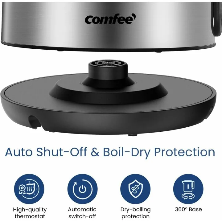 COMFEE Electric Kettle 1.7L with Fast Boil & Safety