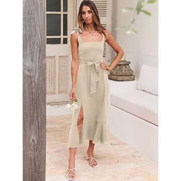 ANRABESS Women's Square Neck Ruffle Split Midi Elegant Formal Wedding Guest Cocktail Bridesmaid Graduation Party Dresses