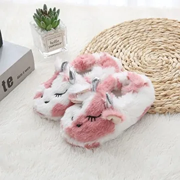 Warm Pink Plush Slippers for Toddler Girls, US 5-6