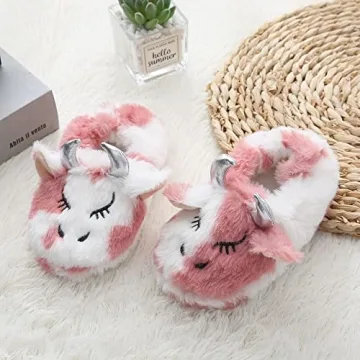 Warm Pink Plush Slippers for Toddler Girls, US 5-6