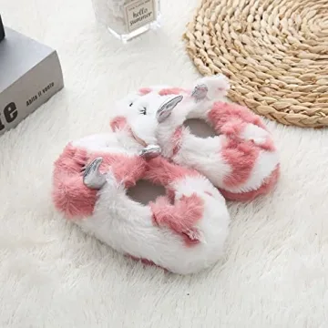 Warm Pink Plush Slippers for Toddler Girls, US 5-6