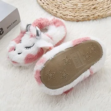Warm Pink Plush Slippers for Toddler Girls, US 5-6